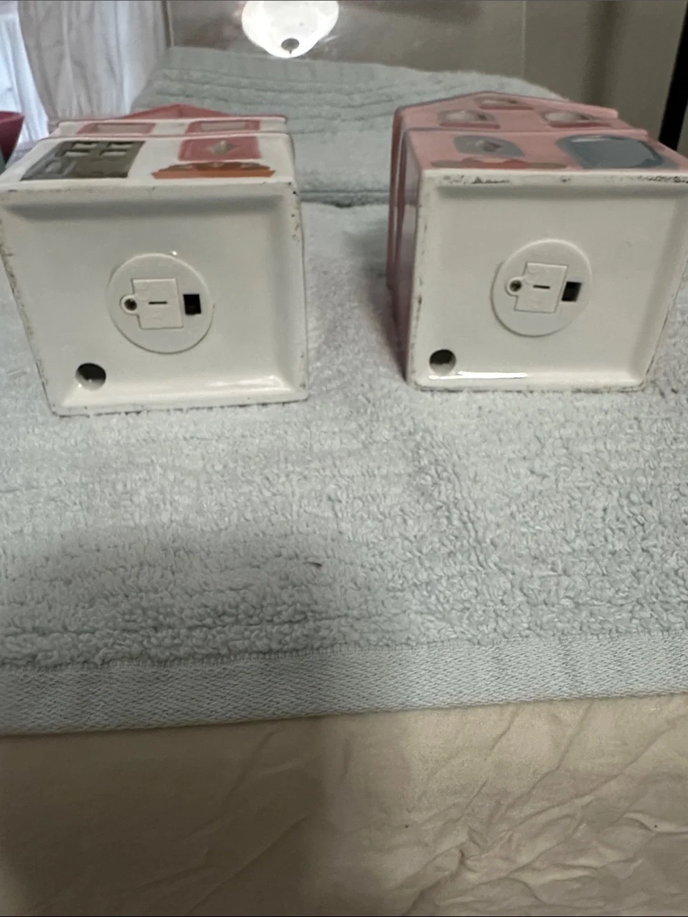 Set of 2 Decorative Pink Ceramic Cottage Homes that light up
